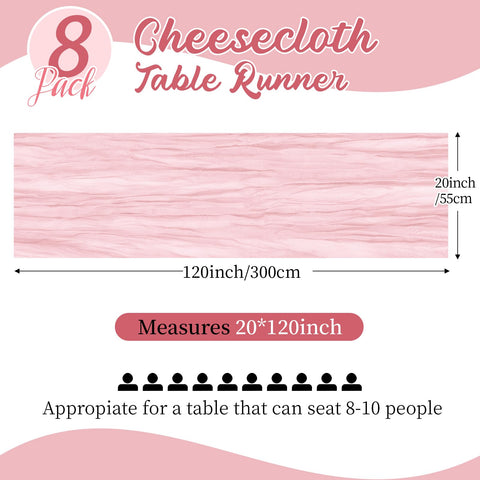 Yorcari crinkle gauze table runner in pink adds texture for romantic ambiance