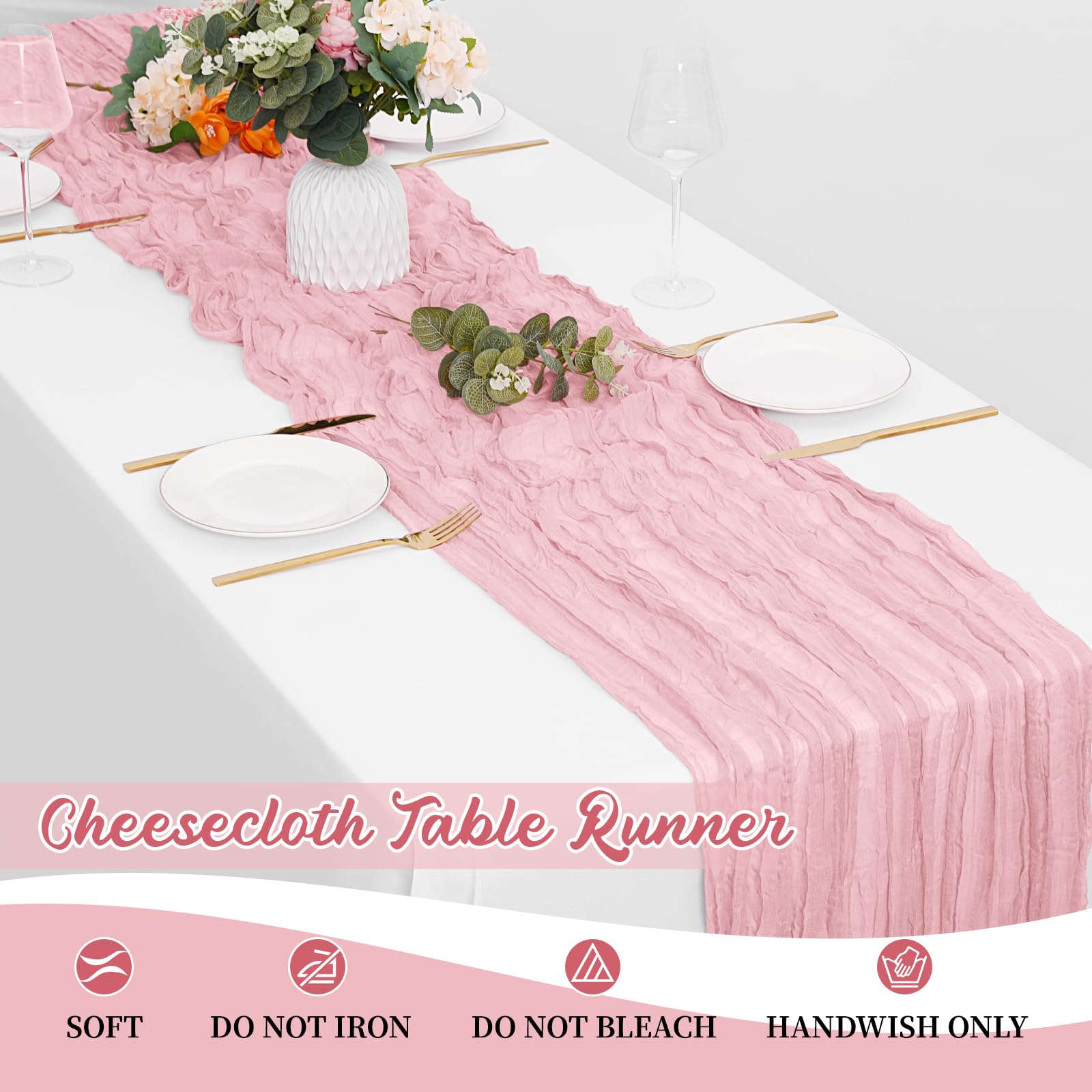 Yorcari reusable gauze table runner is washable for multiple events