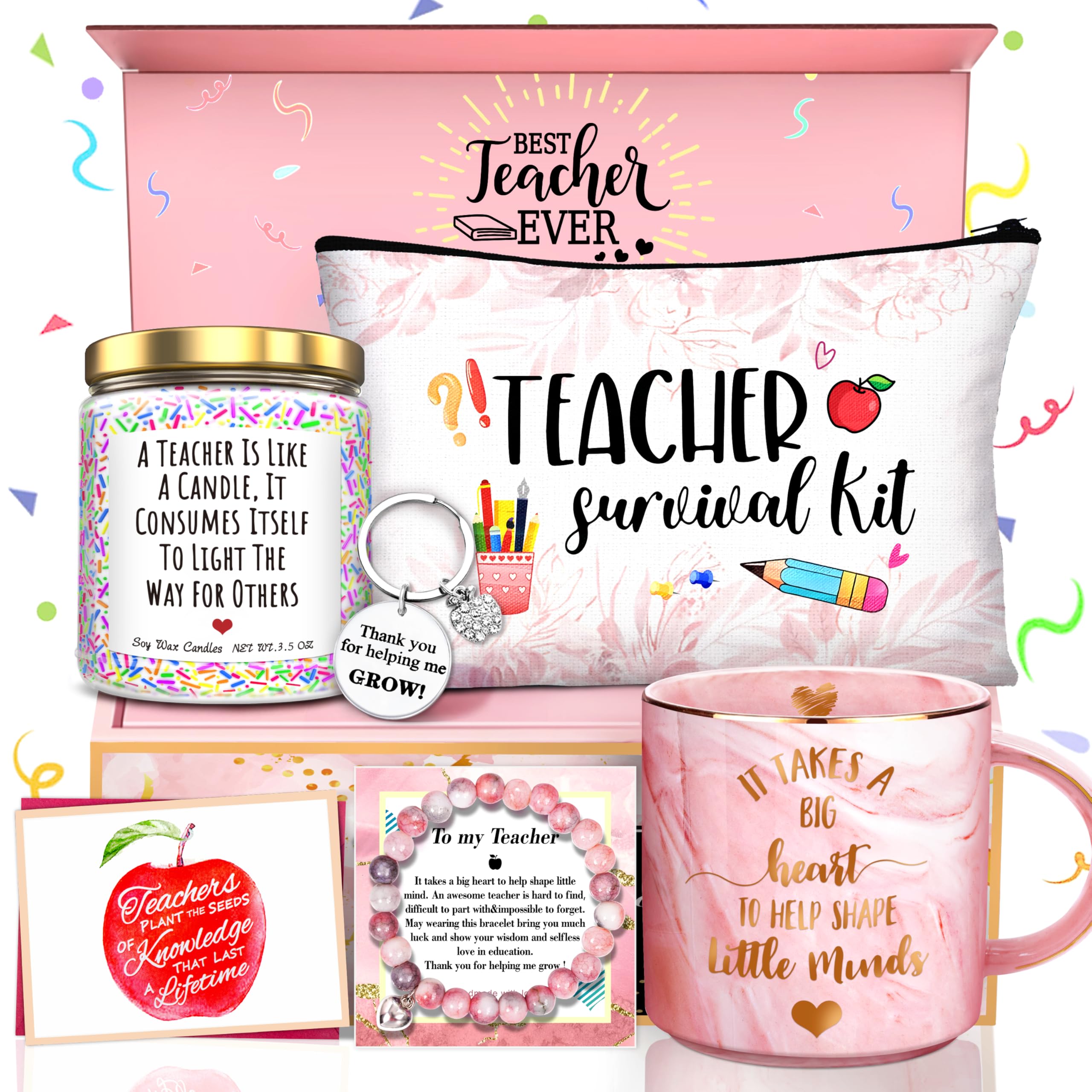 Yorktend pink coffee mug gift set for teachers, ideal for Christmas or graduation.
