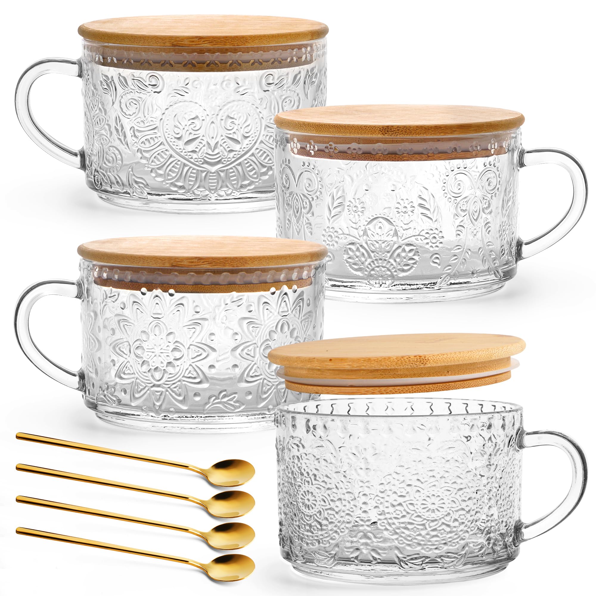 YORY vintage glass mug with bamboo lid for cozy tea or coffee
