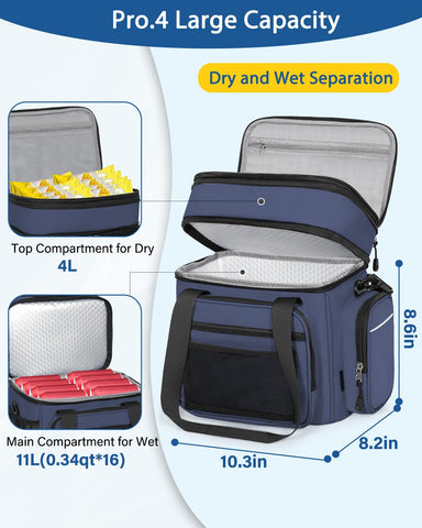 YOSMAAT cooler bag demonstrates dry and wet separation for meals and drinks.