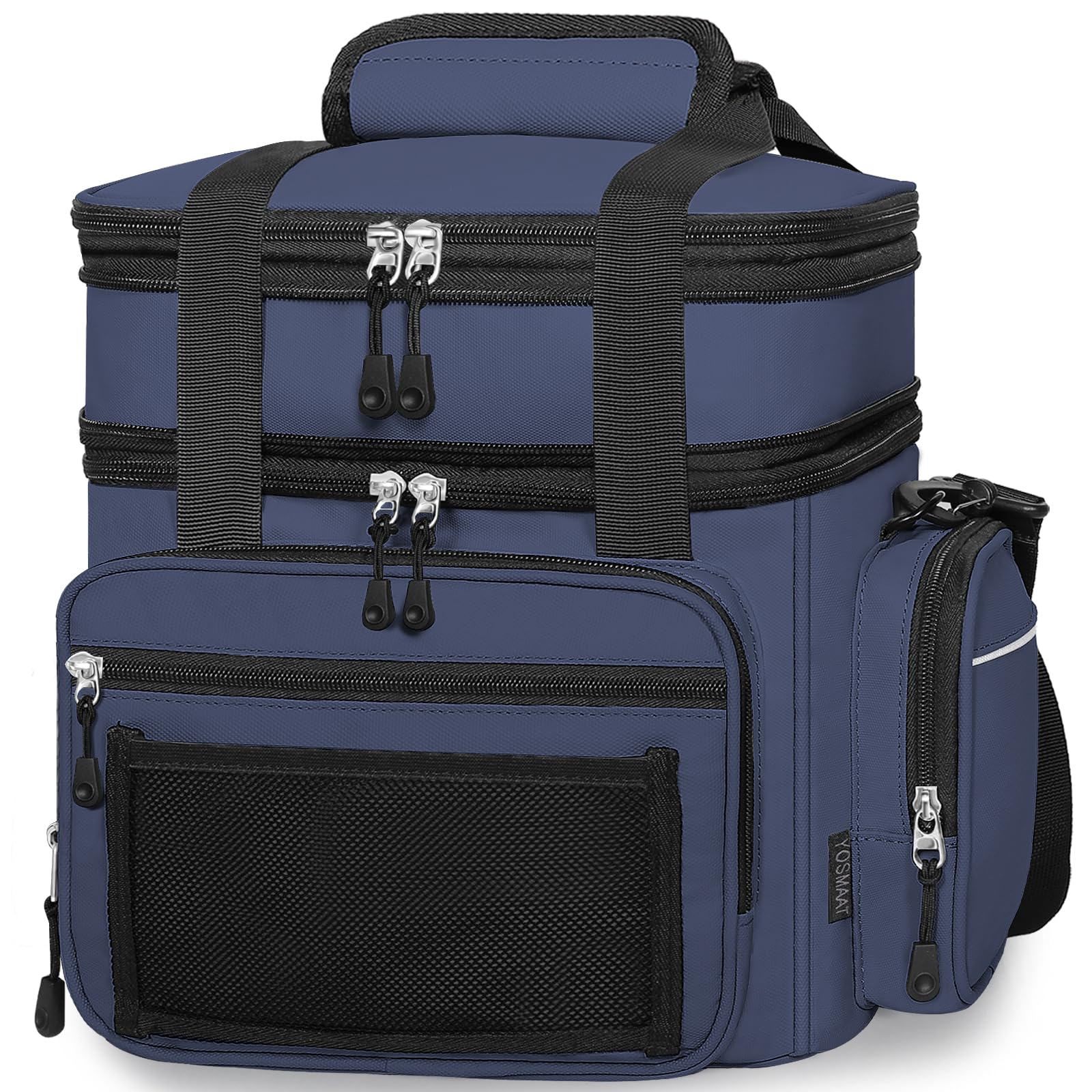 YOSMAAT Lunch Box Cooler with front mesh pocket for personalization and quick access.