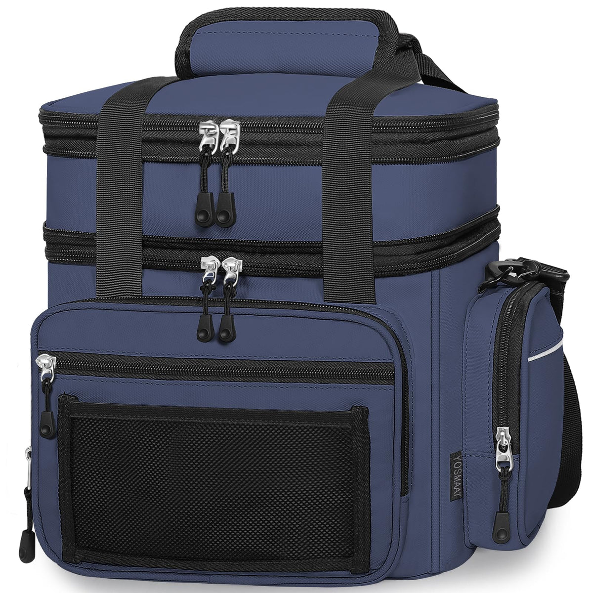 YOSMAAT Lunch Box Cooler with front mesh pocket for personalization and quick access.