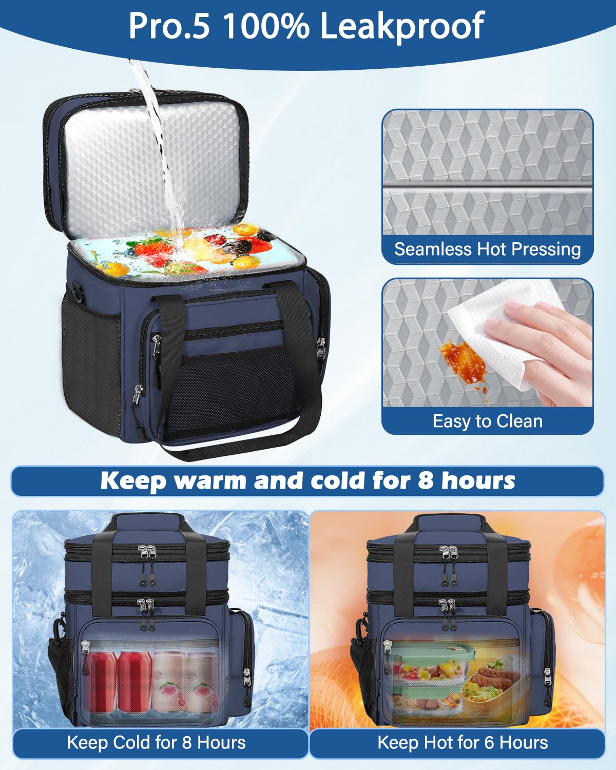 YOSMAAT insulated lunch bag with thermal lining keeps meals hot or cold for hours.