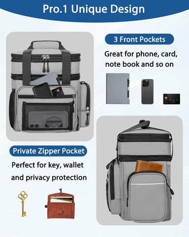 YOSMAAT lunchbox seven-pocket layout keeps cards, bottles, and utensils organized on the go