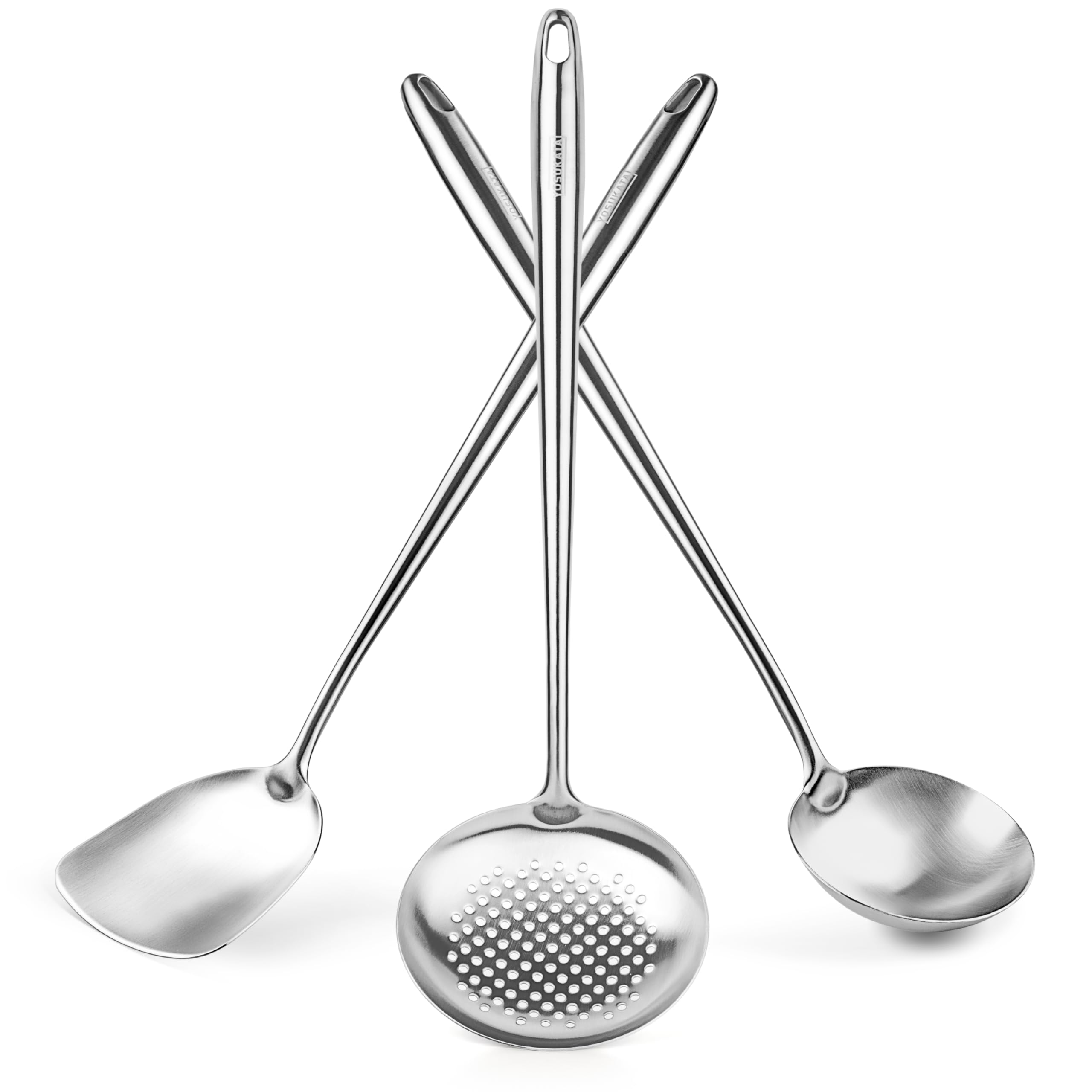 YOSUKATA 17-inch wok spatula for high-heat stir-frying with cool-touch handle.