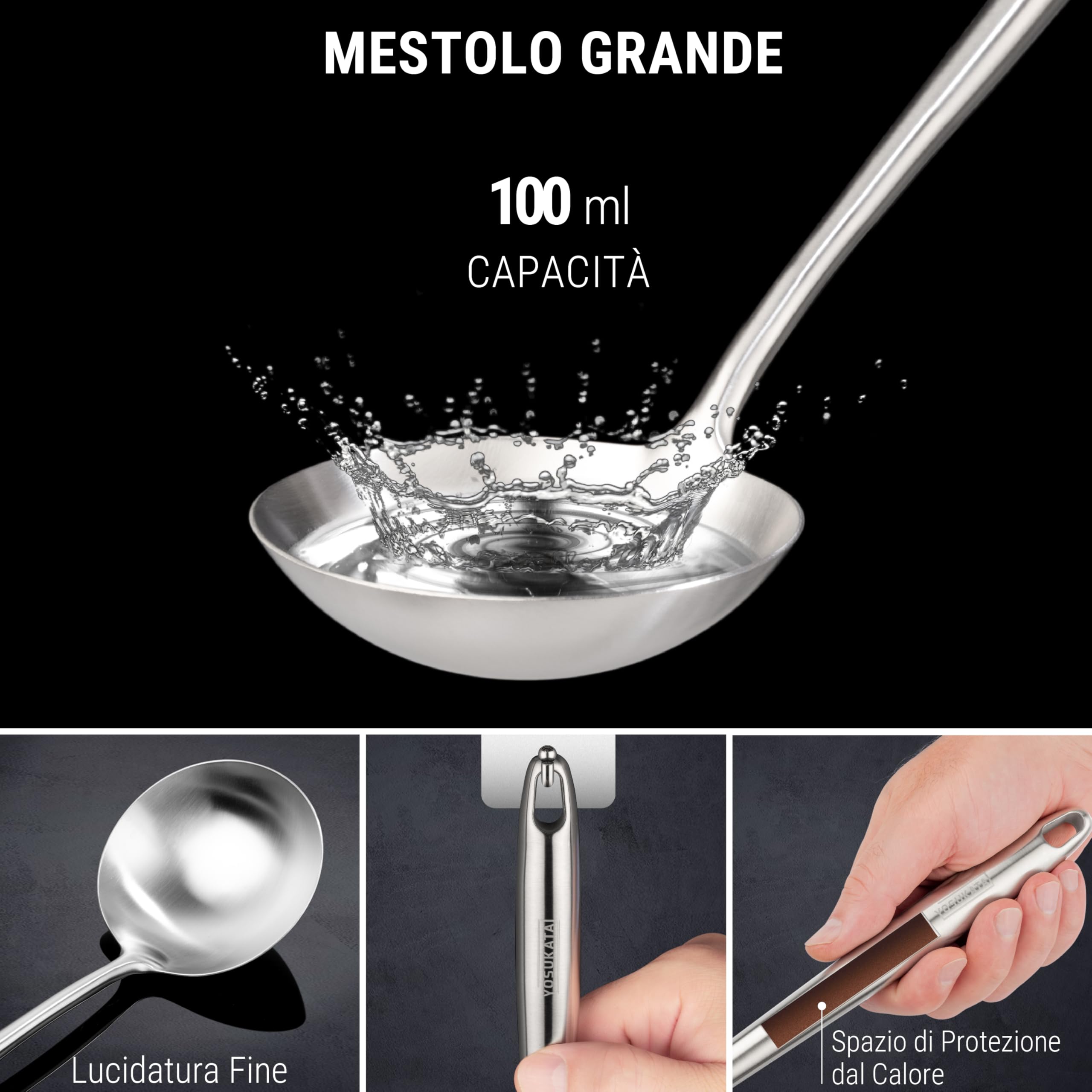 YOSUKATA 304 stainless steel utensils showcase durable, rust-resistant build