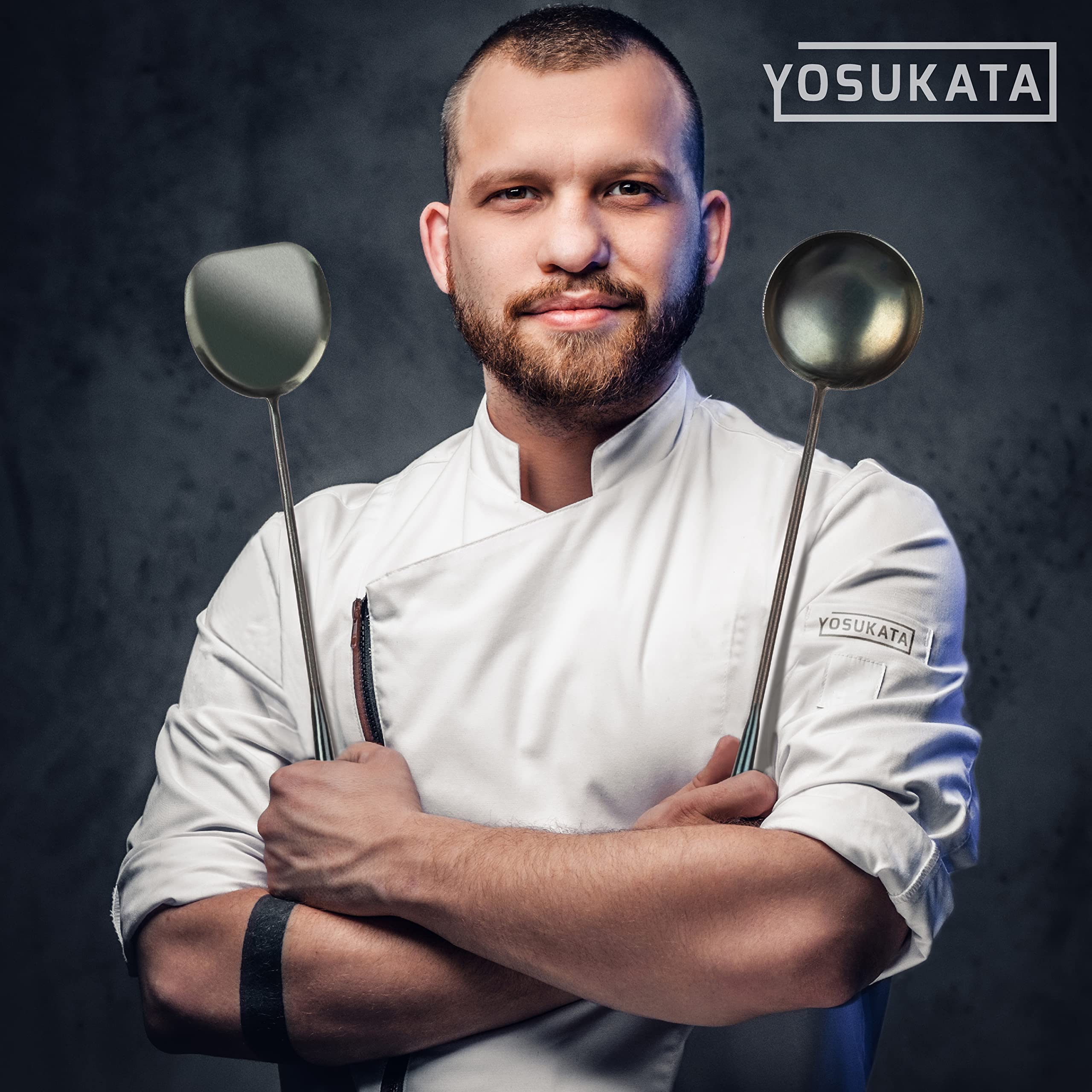 YOSUKATA carbon steel wok ladle 17-inch long reach for simmering sauces.