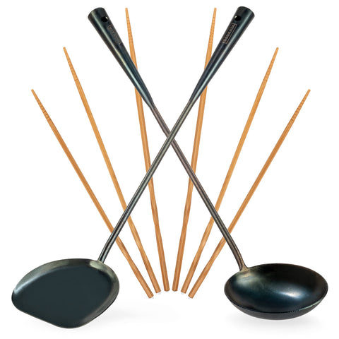 YOSUKATA pre-seasoned wok spatula 17-inch for safe flipping and high-heat searing.