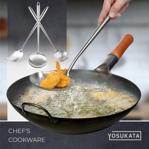 YOSUKATA universal wok tools compatible with carbon steel and cast iron.