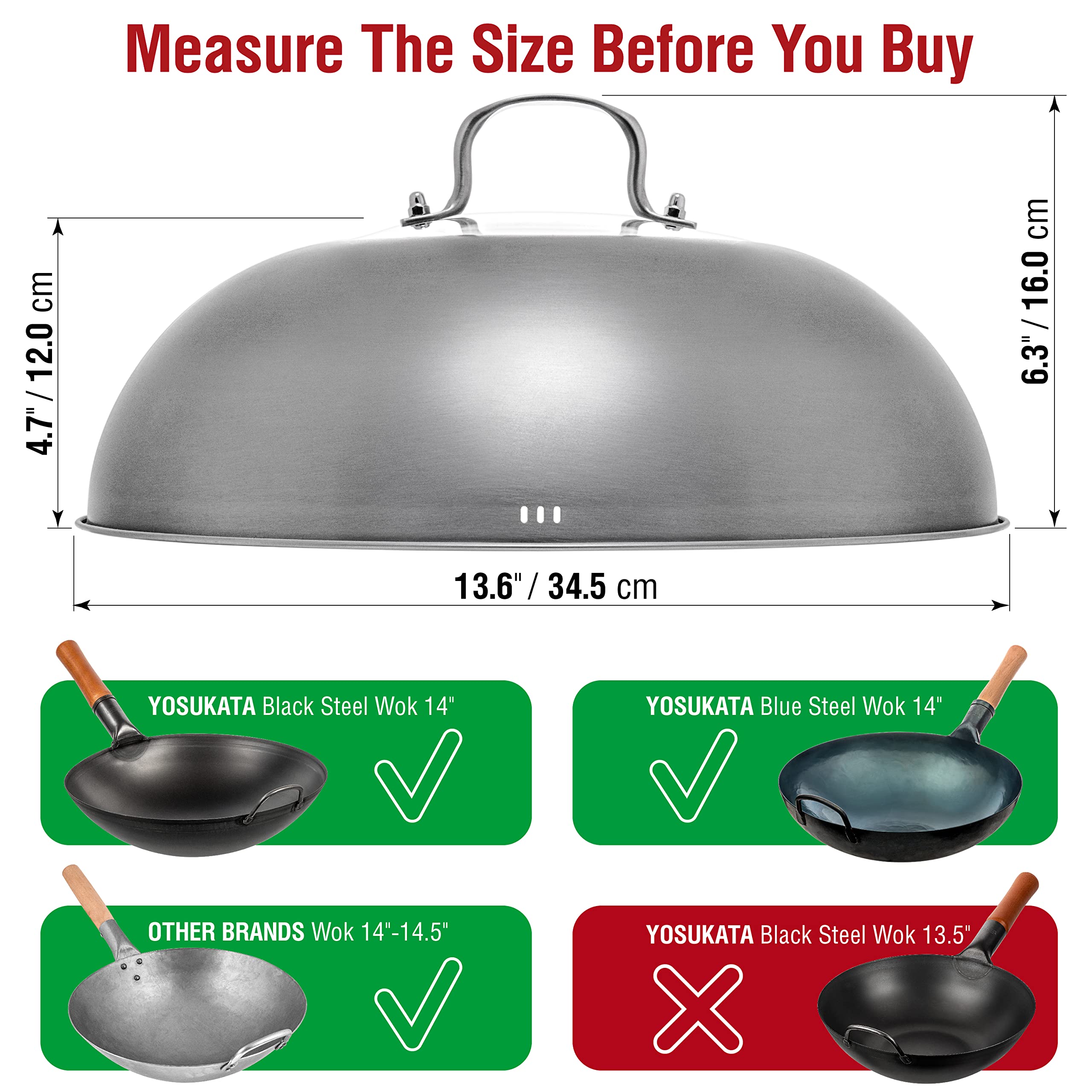 YOSUKATA Wok Lid steam holes gently vent to reduce splatter