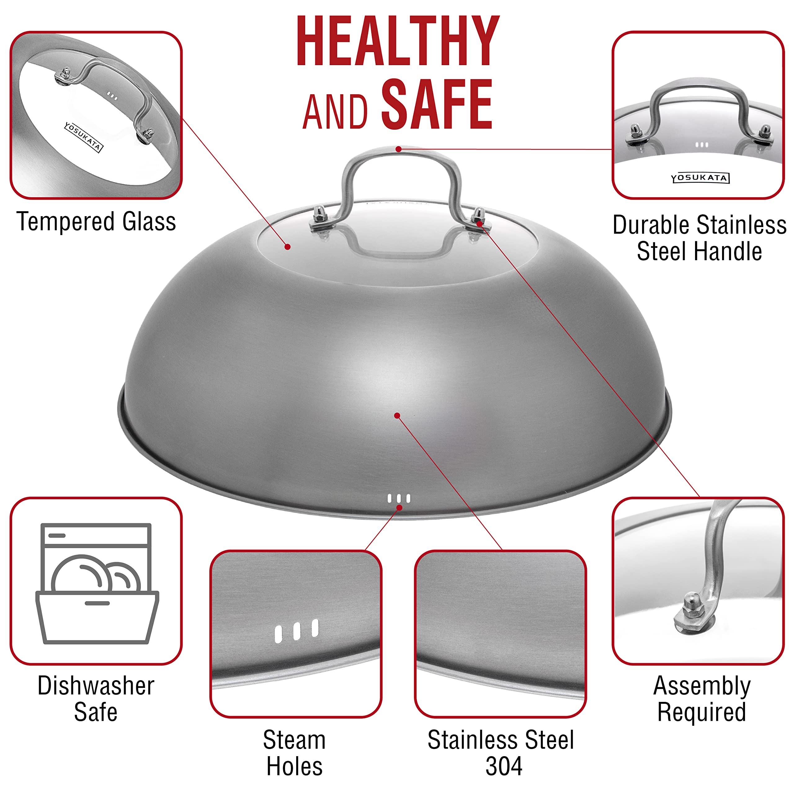 YOSUKATA Wok Lid tempered glass insert lets you monitor progress without lifting