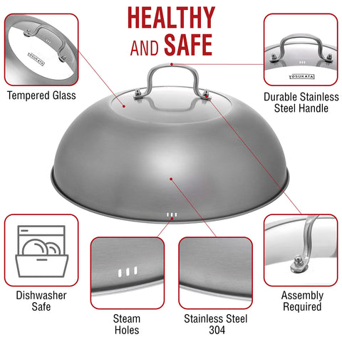YOSUKATA Wok Lid tempered glass insert lets you monitor progress without lifting