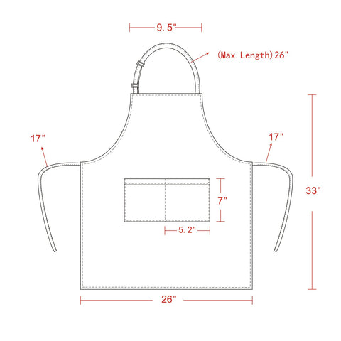 Yotache apron measures 33x26, fits standard kitchen layouts.