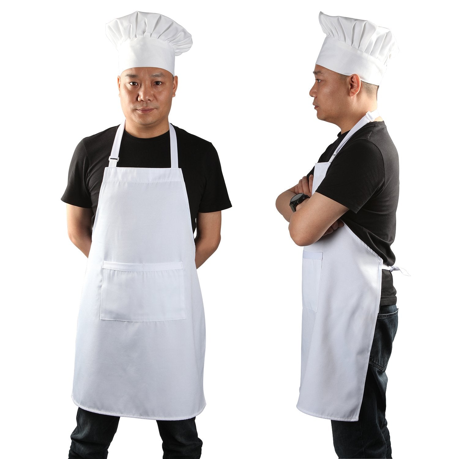 Yotache chef apron and hat set white for professional kitchen look.