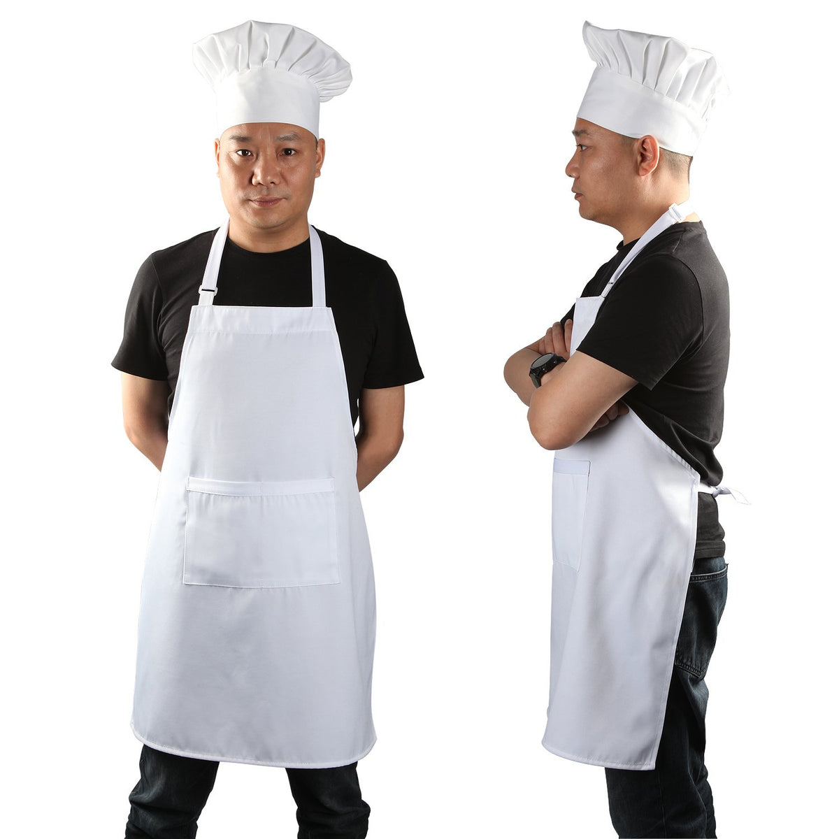 Yotache chef apron and hat set white for professional kitchen look.
