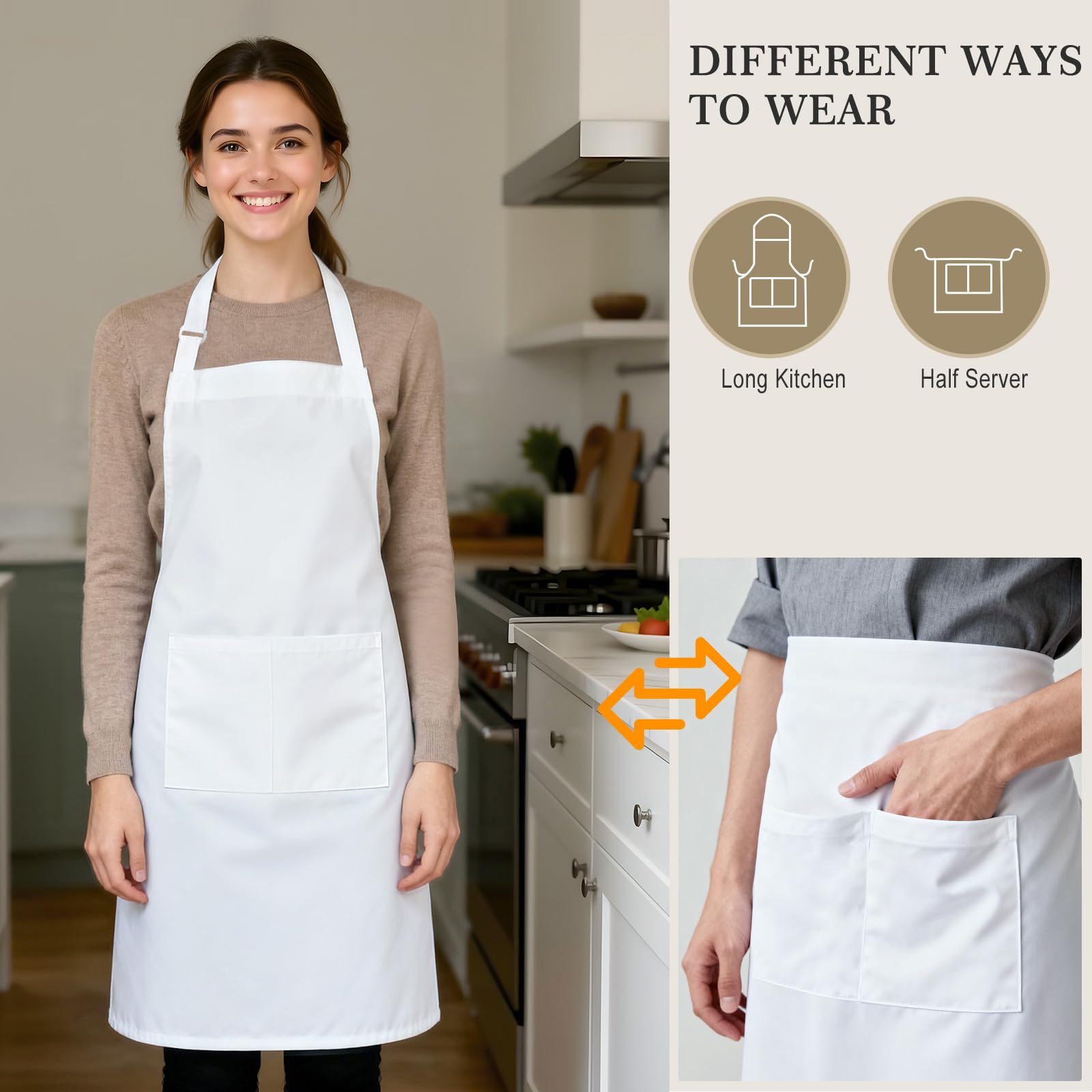 Yotache white apron with two deep pockets for easy tool access.