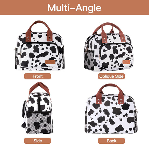 Yotrone Cow pattern lunch tote 10 liter capacity fits lunches and snacks.