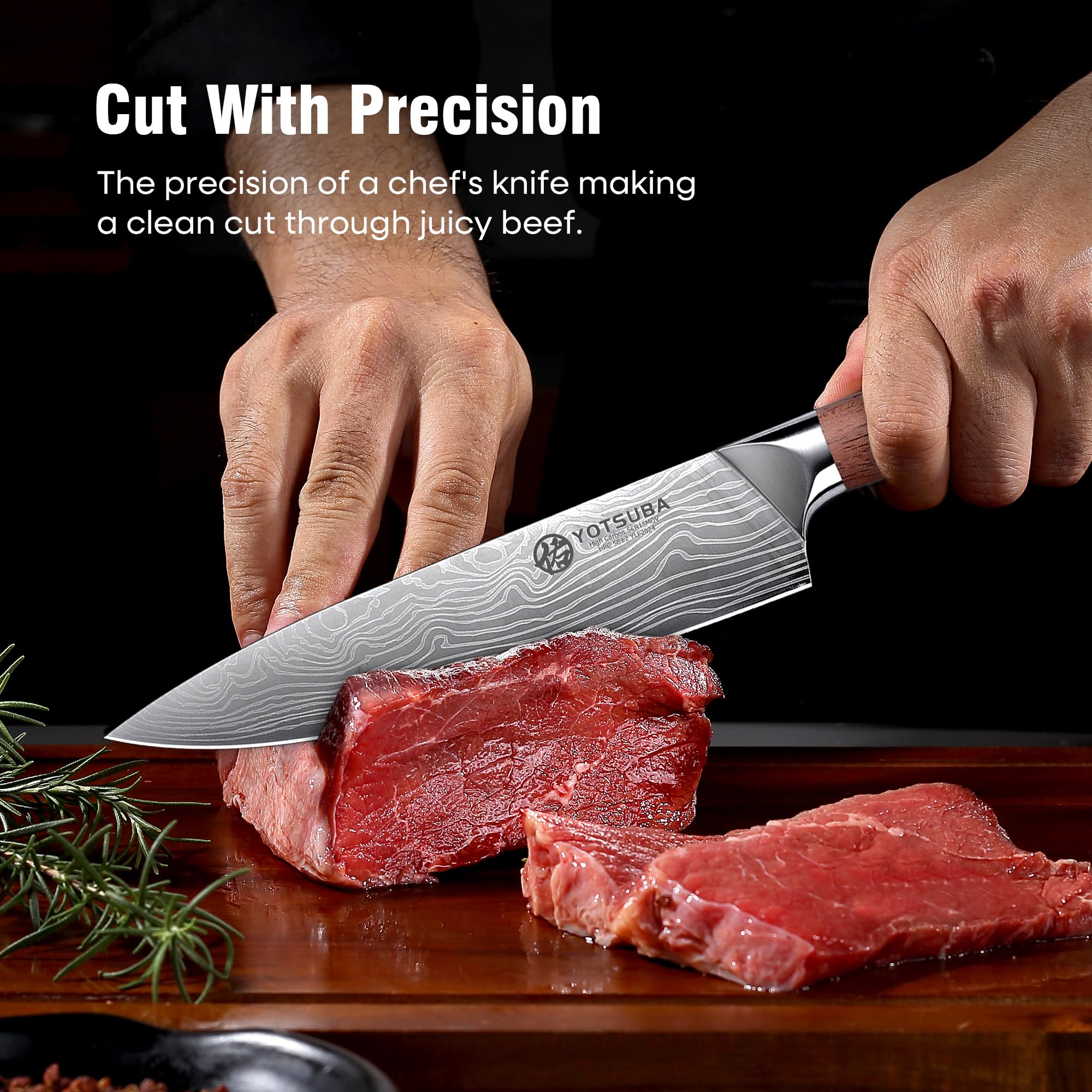 YOTSUBA 7-inch Santoku knife with balanced control.