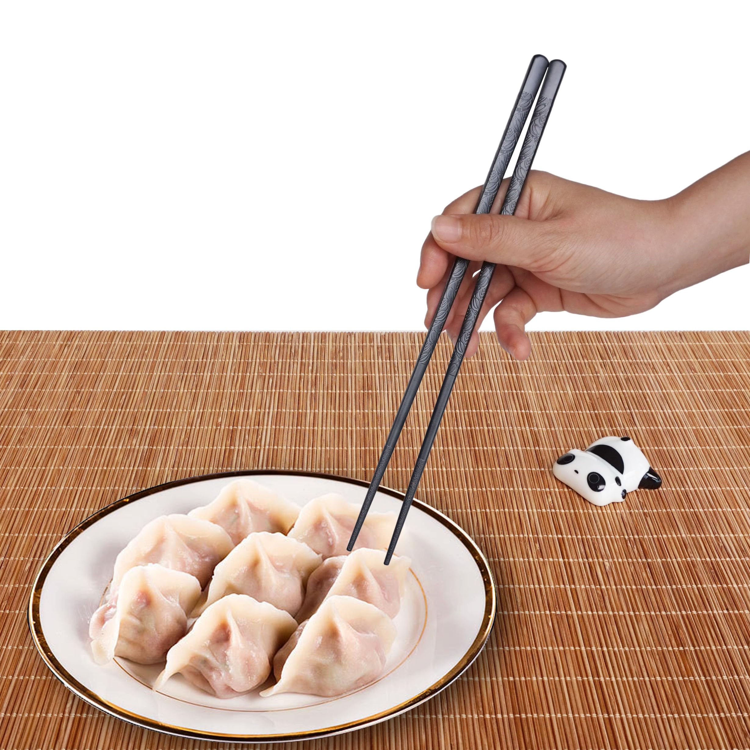 Youda fiberglass chopsticks measure 9.6 inches with balanced weight.