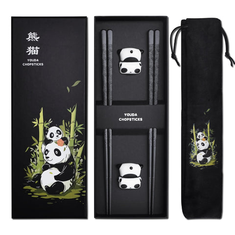 Youda Panda Chopsticks with leaf engravings for elegant dining.