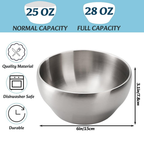 Youeon 6-inch SUS304 brushed stainless steel bowls with a sleek brushed finish