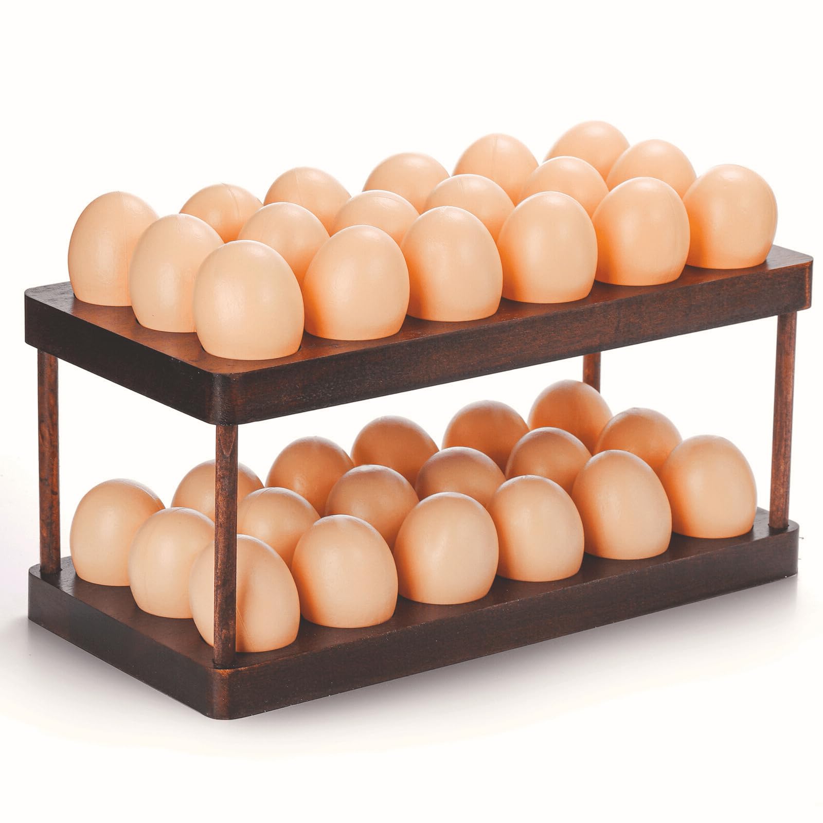 Youeon acacia wooden egg holder displaying 36-egg capacity for fridge or counter