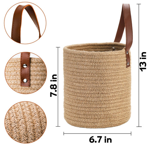 YOUEON leather-handle hanging basket adds rustic charm and durability near doorways.