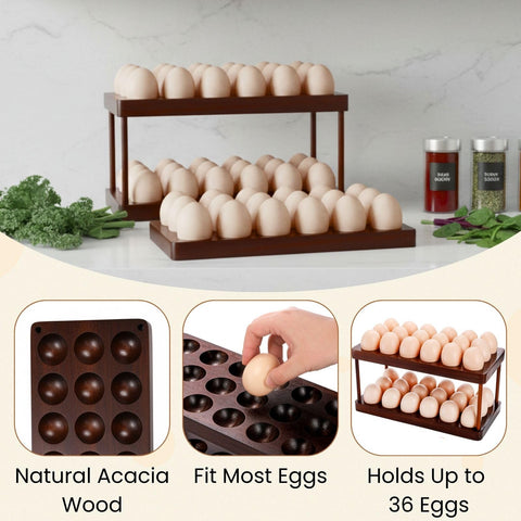 Youeon rustic acacia wood egg stand adds farmhouse charm to any kitchen