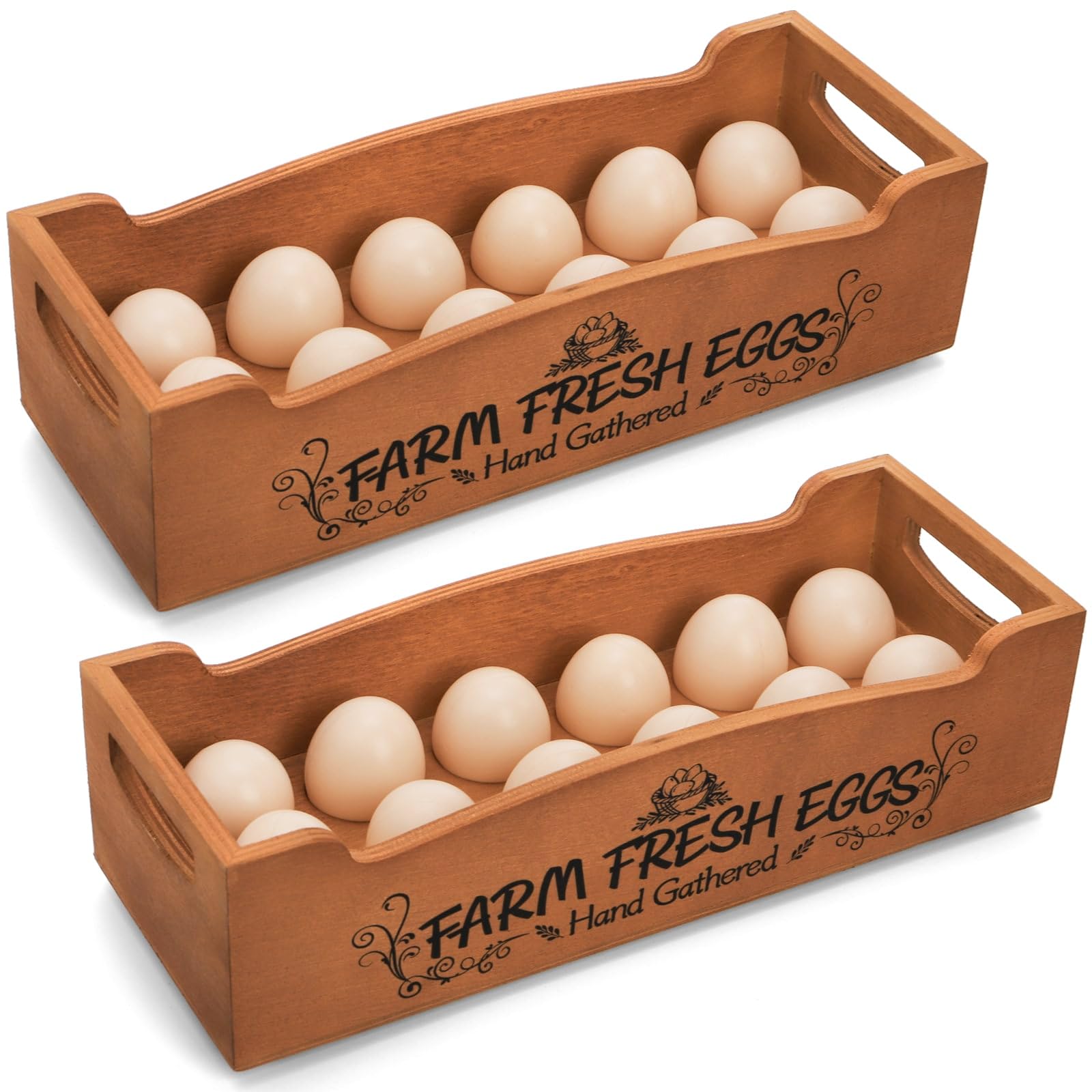 YOUEON wooden egg holder shows a stackable two-tier design for efficient counter storage.