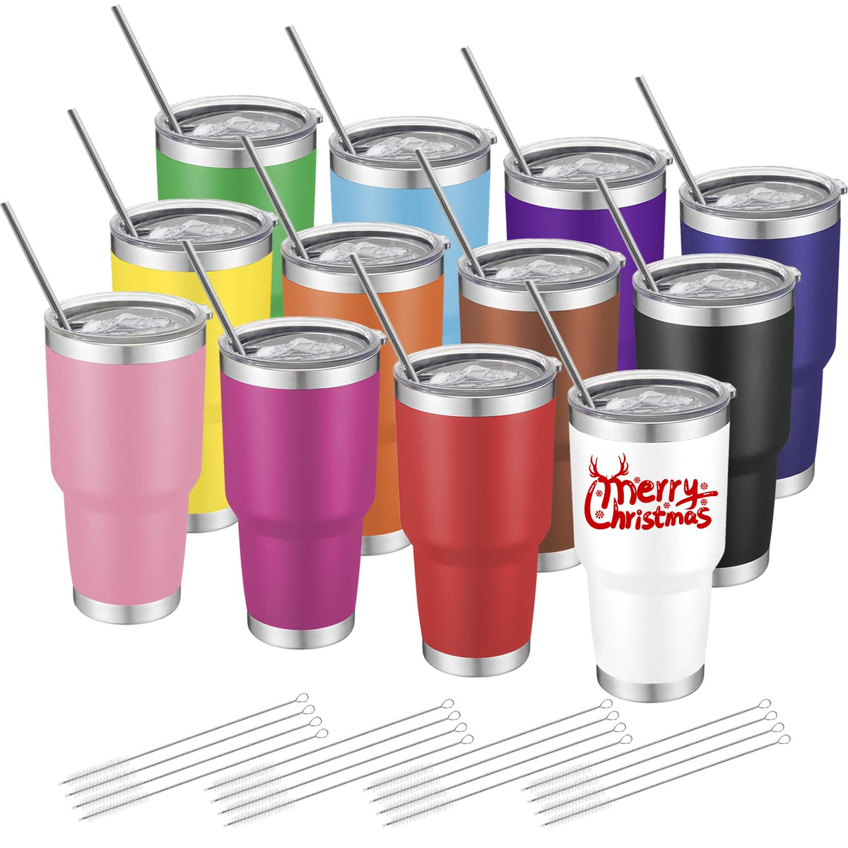 YOUKE OLA 12-pack insulated tumblers in multicolor with lids for hot or cold drinks.