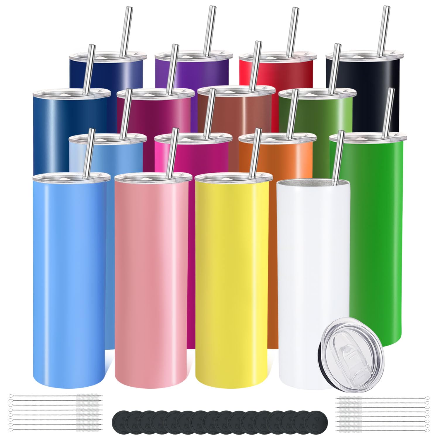 YOUKE OLA 16-pack skinny tumbler with lids and straws, DIY personalization ready