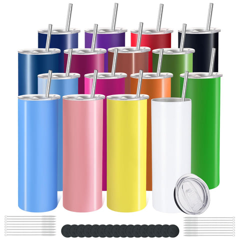 YOUKE OLA 16-pack skinny tumbler with lids and straws, DIY personalization ready