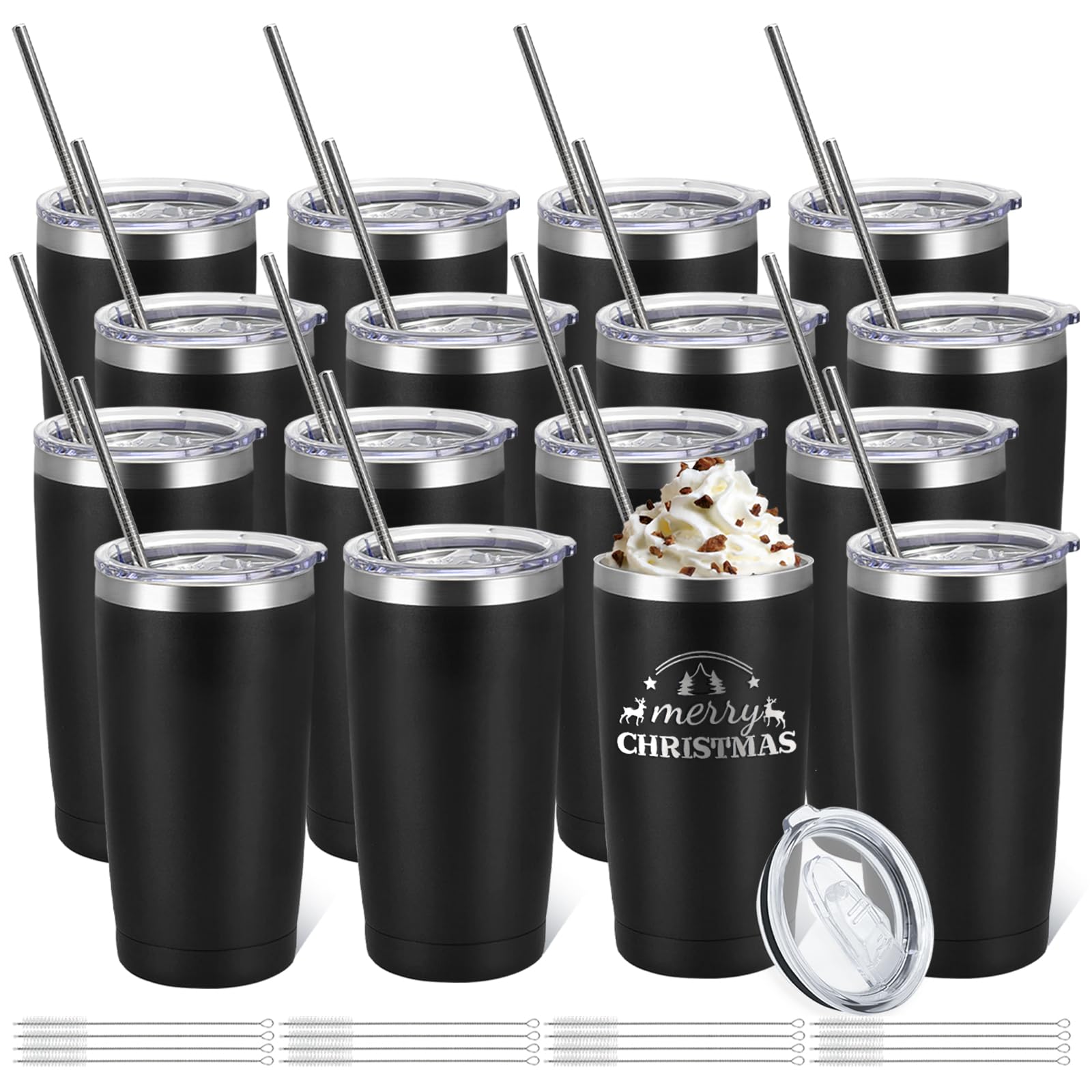 YOUKE OLA 16-pack stainless tumblers in black for on-the-go hydration