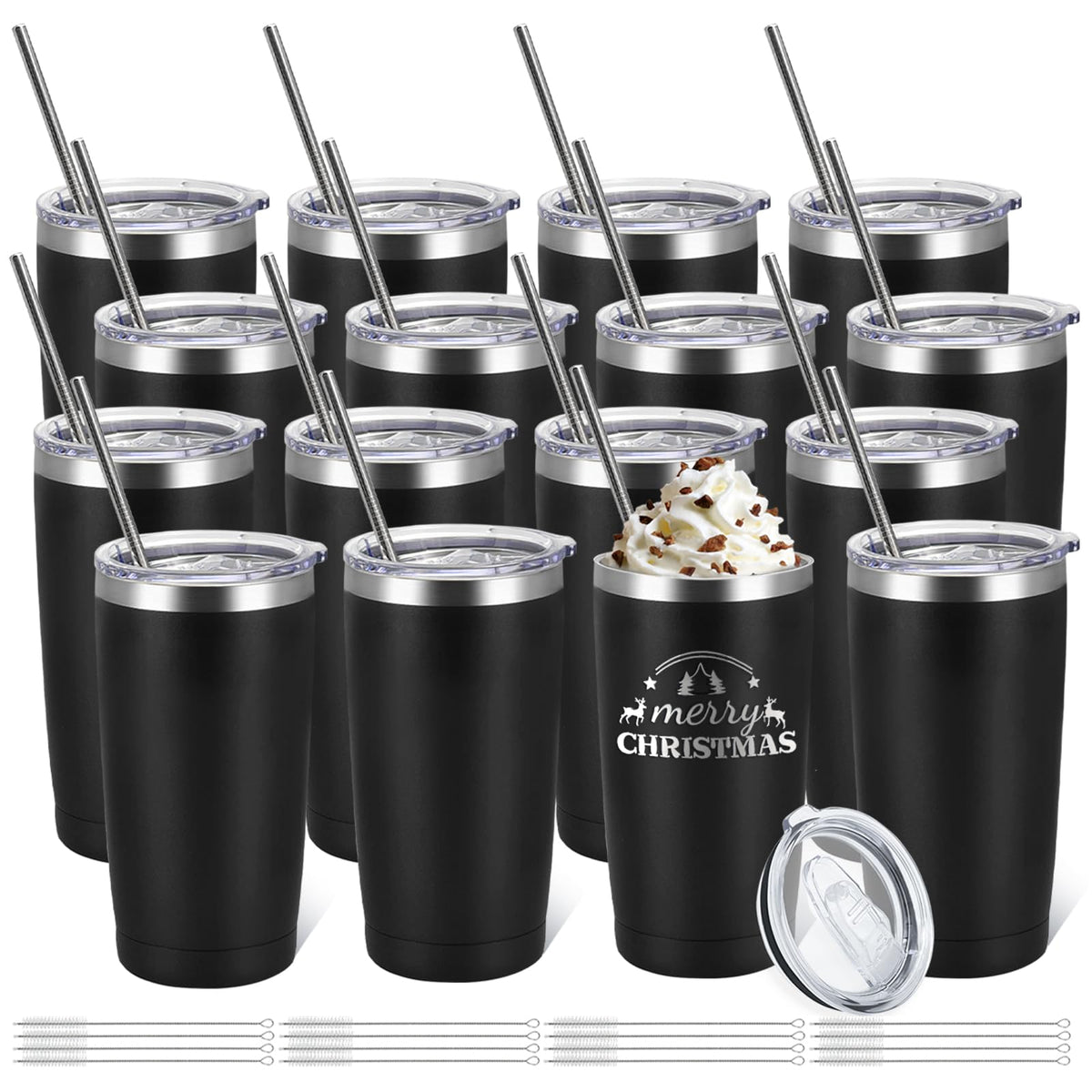 YOUKE OLA 16-pack stainless tumblers in black for on-the-go hydration