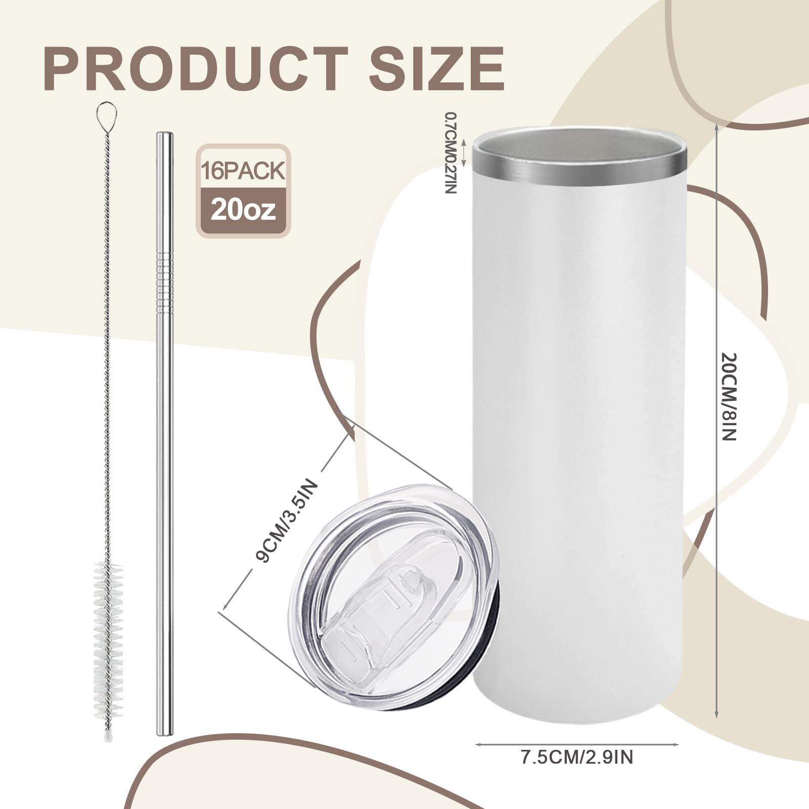 YOUKE OLA 20oz white skinny tumbler with lid for on-the-go use