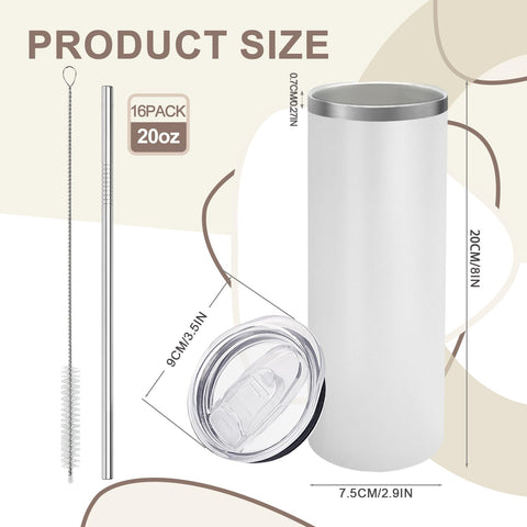 YOUKE OLA 20oz white skinny tumbler with lid for on-the-go use