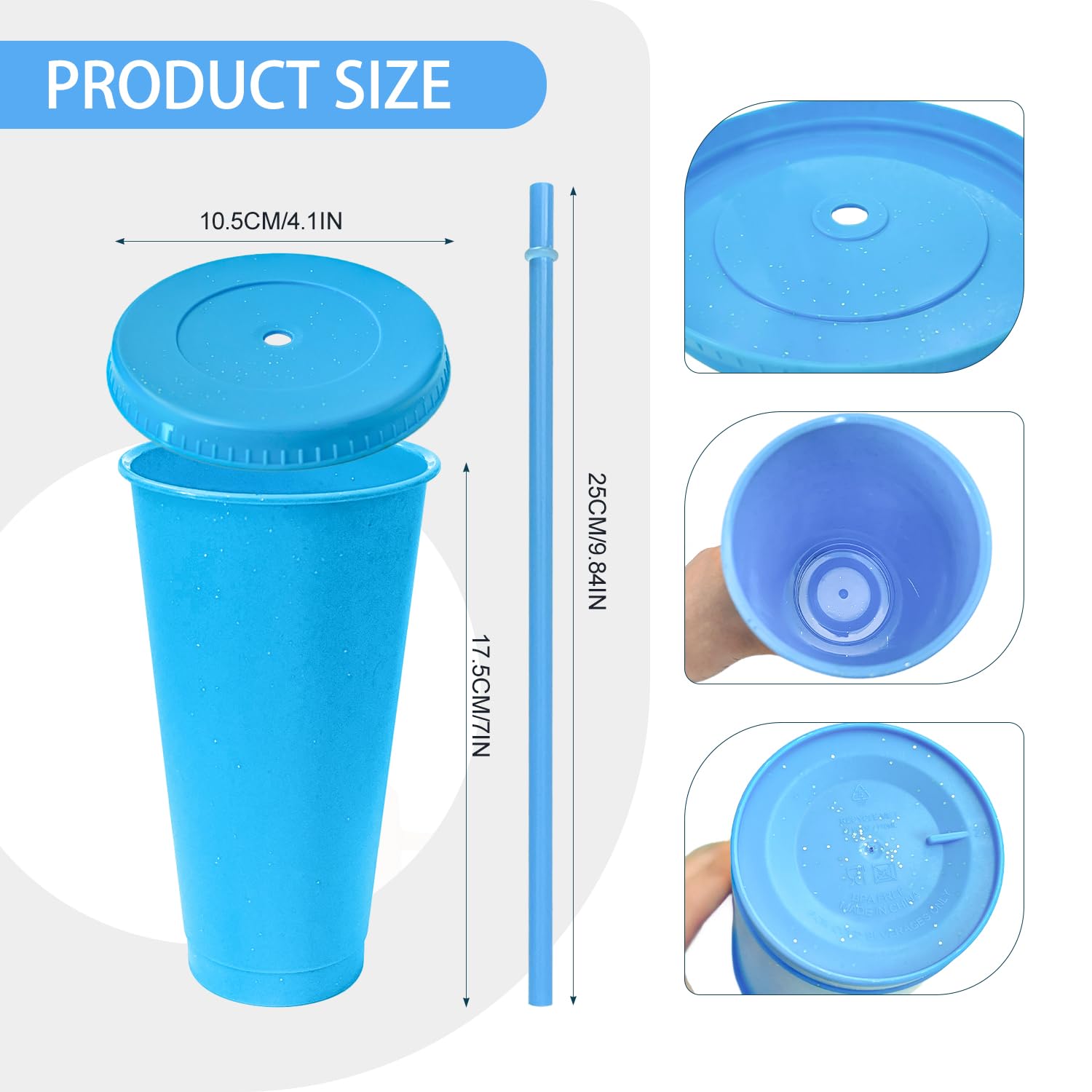 YOUKE OLA 24oz glitter tumbler with lid and straw for beverages.