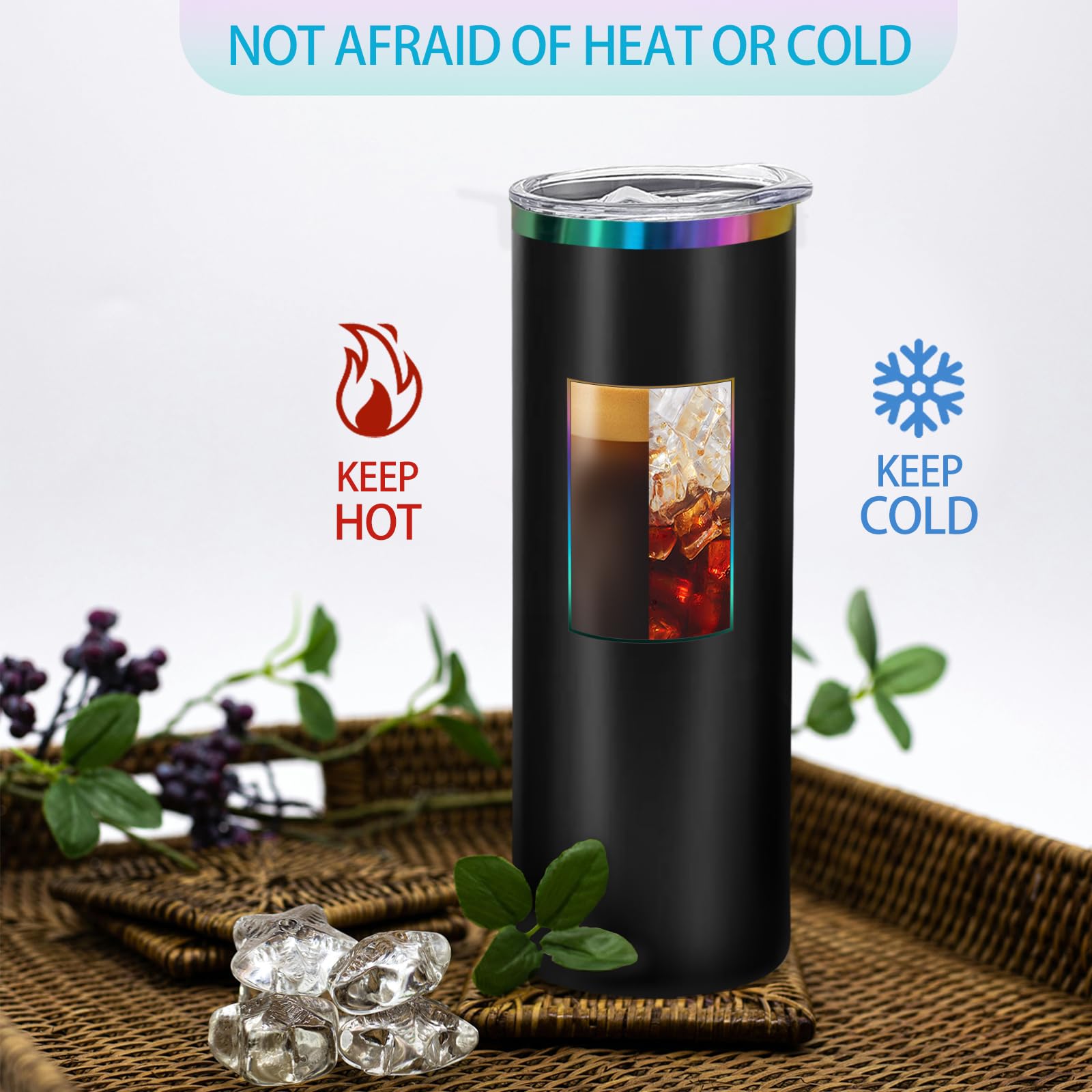 YOUKE OLA Rainbow Plated Tumbler lid and straw set for spill-free sipping.