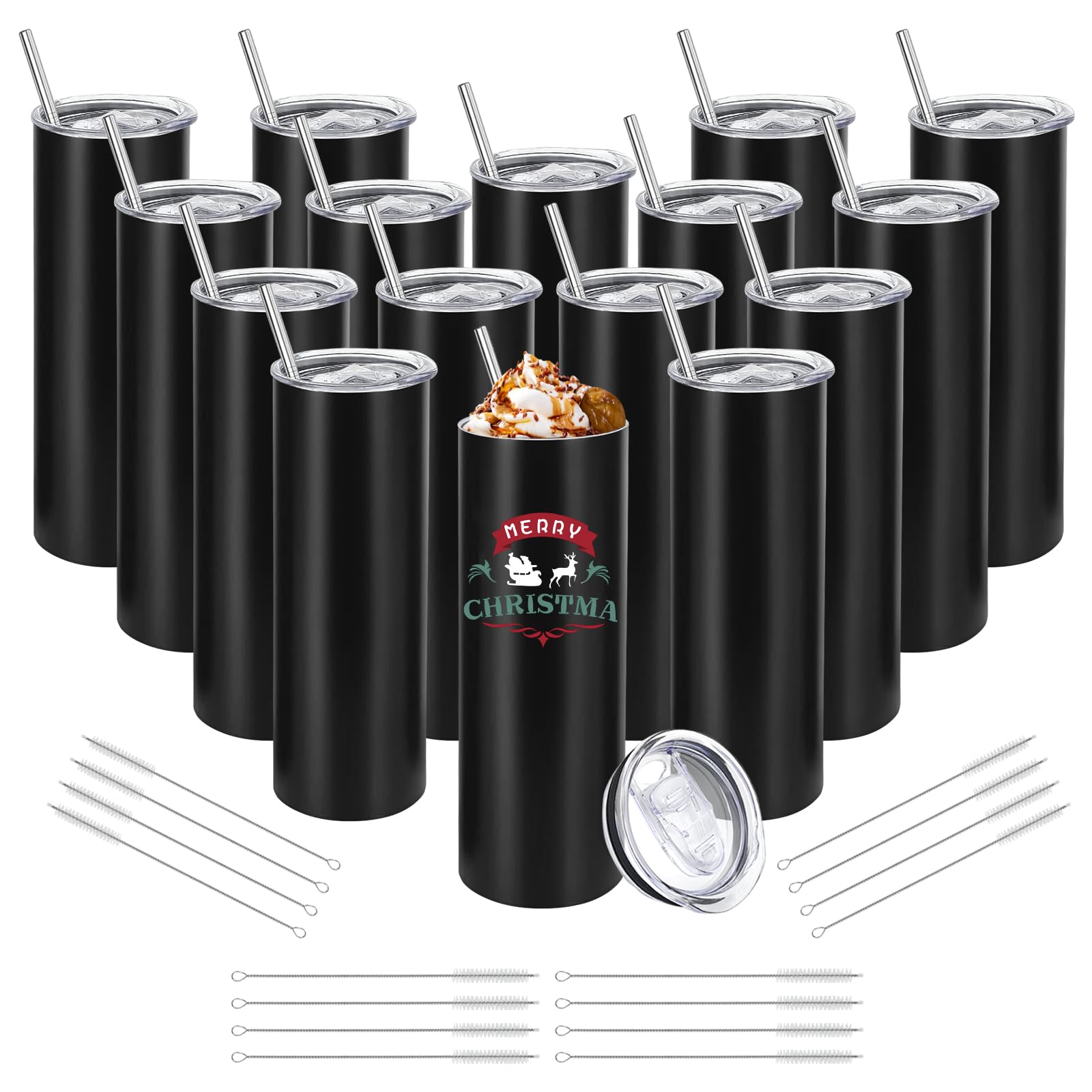 YOUKE OLA 16-pack stainless steel tumblers with lids keep beverages secure on the go.