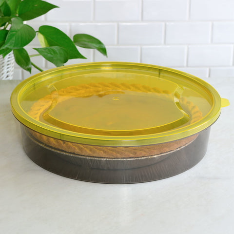 Youngever 11-inch pie container showing standard pie capacity for sharing.