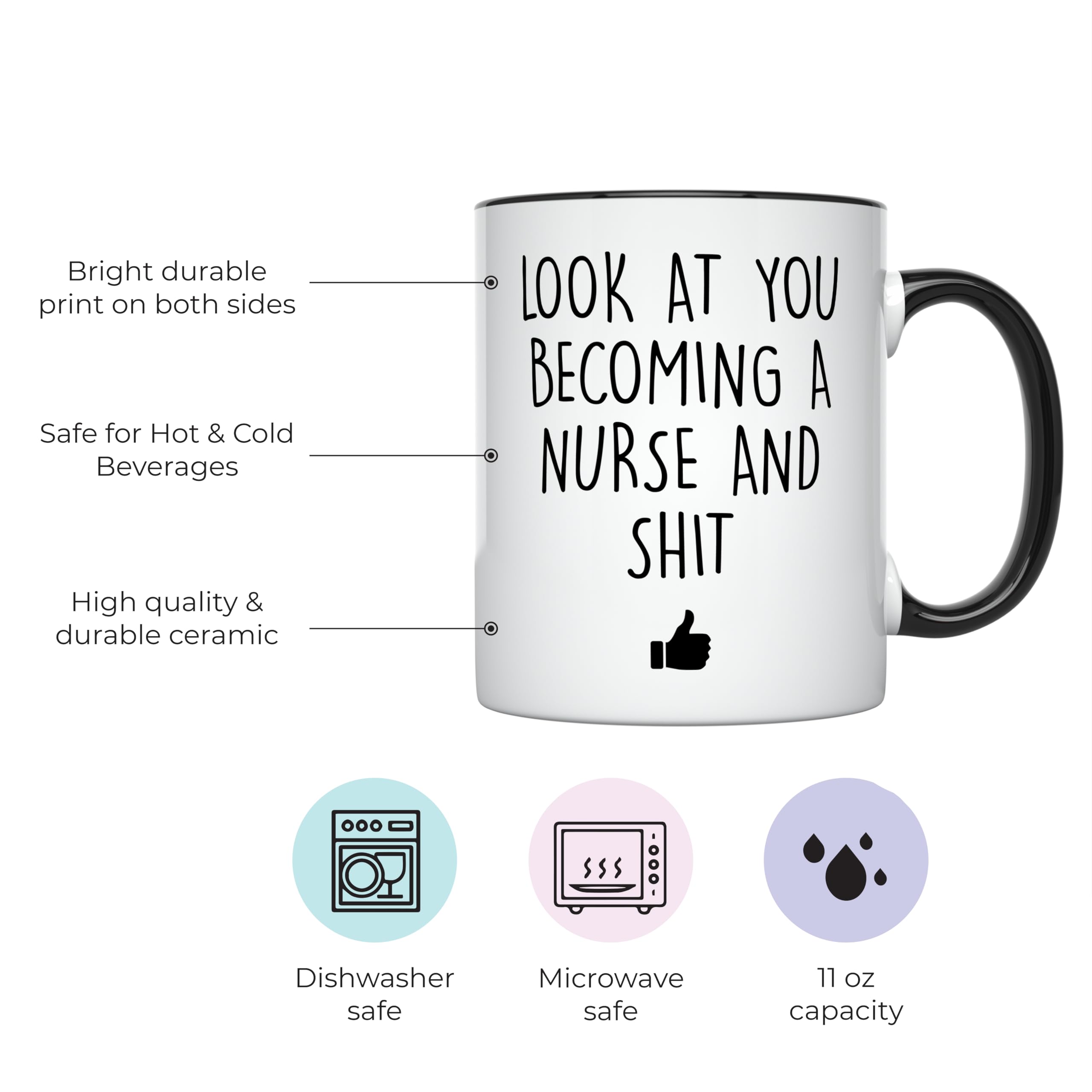 YouNique Designs nursing school mug back view showing durable print for both hands.
