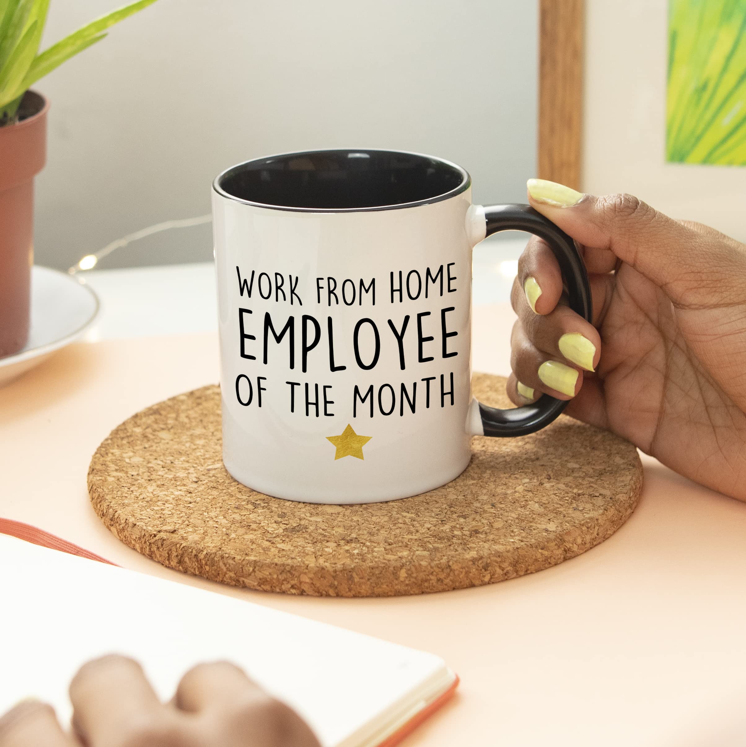 YouNique Designs Work From Home mug has 11 oz capacity for generous coffee breaks.