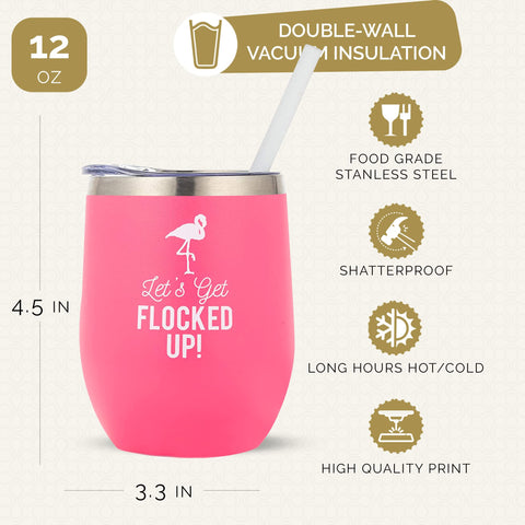 Your Dream Party Shop 12oz insulated flamingo cup keeps drinks hot or cold.