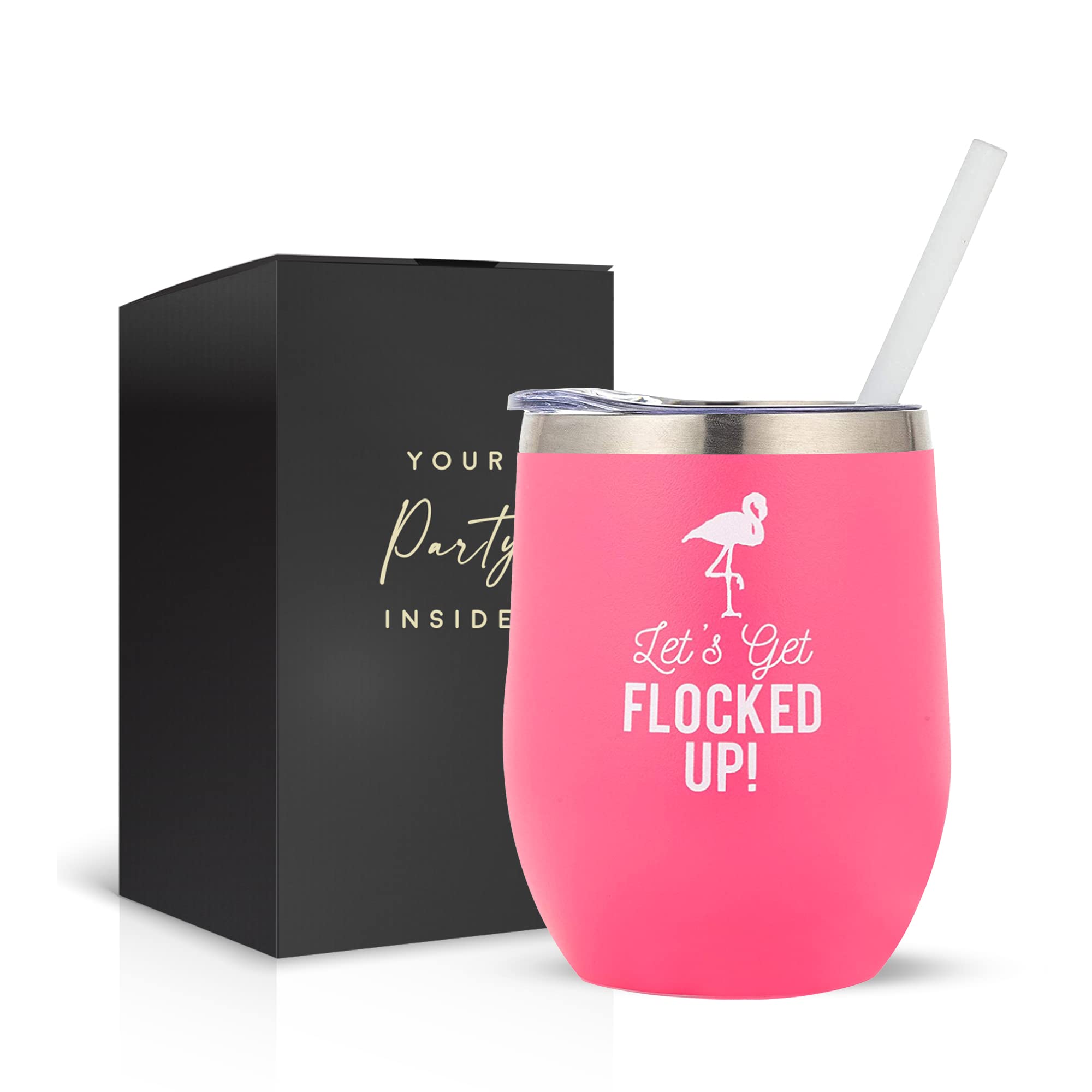 Your Dream Party Shop flamingo tumbler with pink lid and straw for party-ready serving.