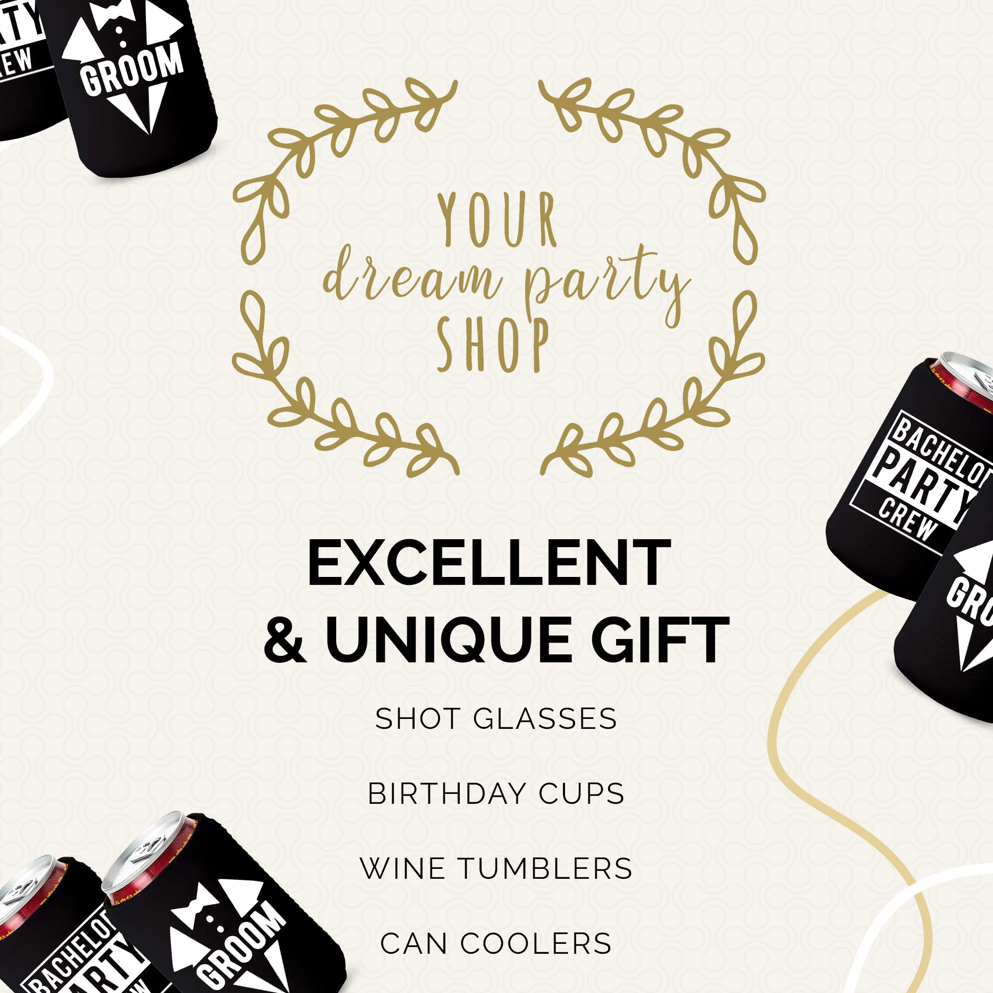 Your Dream Party Shop white and black design classy yet playful mood.