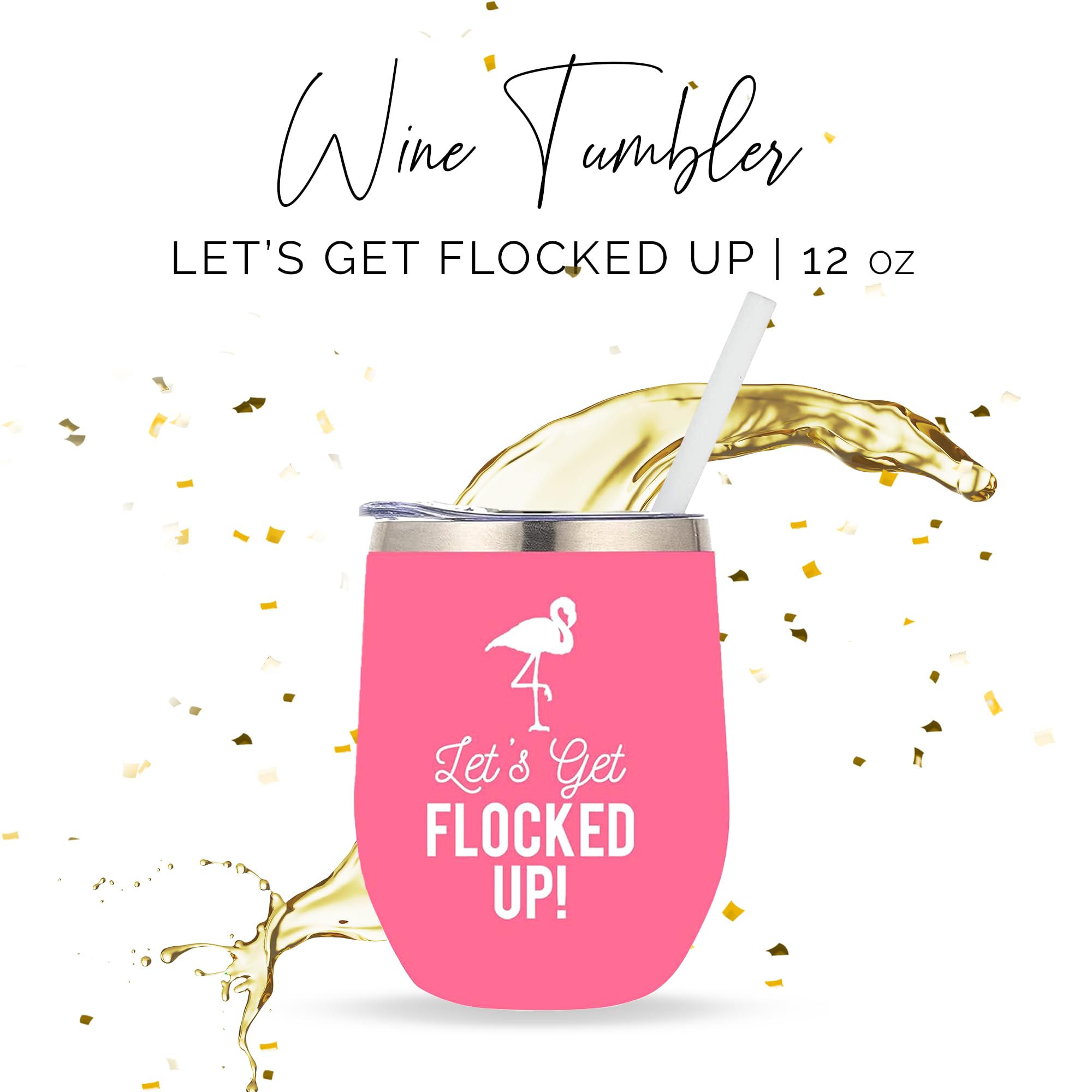 Your Dream Party Shop pink flamingo tumbler includes lid and straw for easy transport.