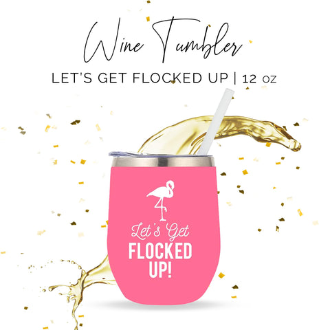 Your Dream Party Shop pink flamingo tumbler includes lid and straw for easy transport.