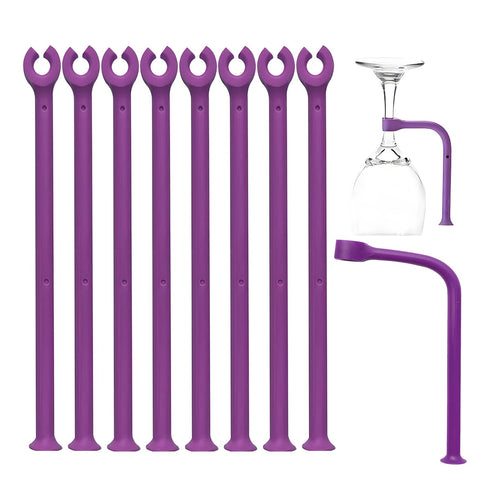YouU UoYu stemware saver in purple stabilizes wine glasses in the dishwasher.