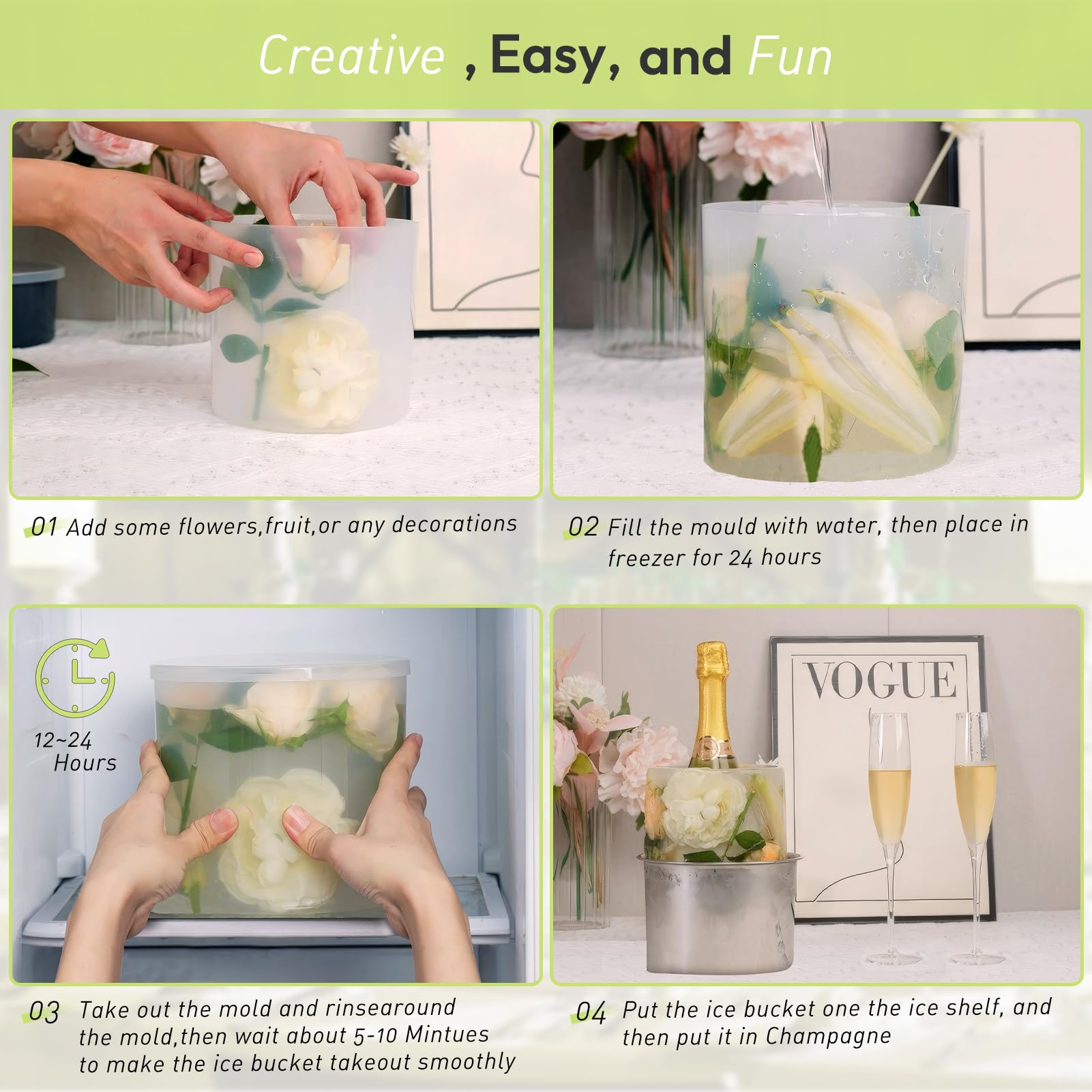 YOWINT stainless steel ice bucket provides durable chilling.